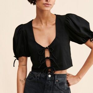 FREE PEOPLE Kitty Crop Blouse with Ties